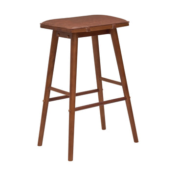 Peroni MidCentury Classic Saddle-Seat Solid Wood/Vegan Leather Backless Counter Stool with Removeable Cushion